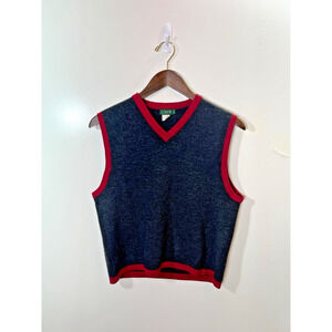 Vintage J.Crew Womens Merino Wool Vest Sz L Gray Red Preppy Academia Grandpacore